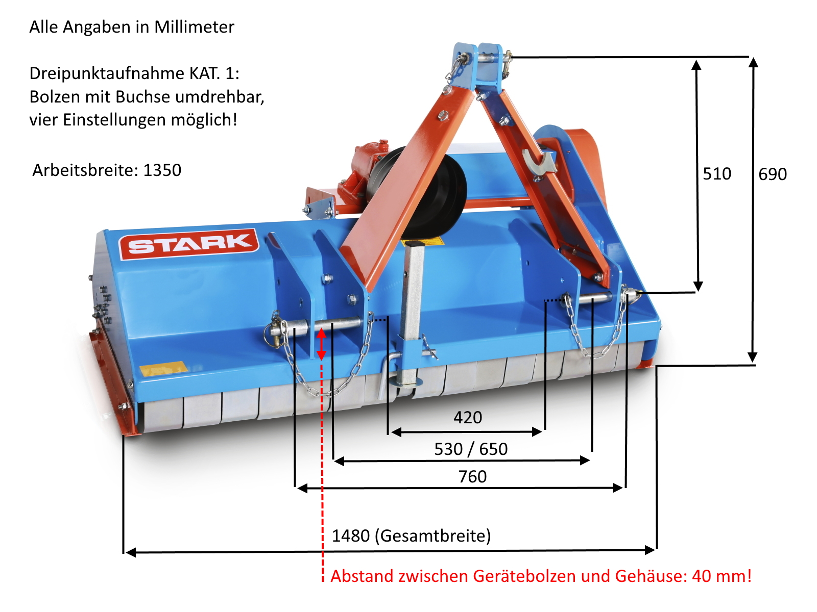 Mulcher 1,35m KS STARK  Schlegelmulcher Mulchmäherk Mähwerk 